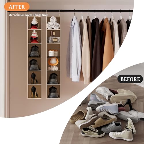 VERONLY Hanging Shoe Shelves - 6 Section,Closet Organizer Set of 2 with Woven Bamboo Shelves,Slim 5.5” Wide Design for Space-Saving Storage,White - style: White 2-Piece Narrow Hanging Set