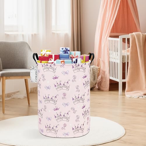 FANKANG Storage Basket, Nursery Hamper Canvas Laundry Basket Foldable with Waterproof PE Coating Large Storage Baskets for Kids Boys and Girls, Office, Bedroom, Clothes,Toys(Princess Castle) - color: Princess Castle
