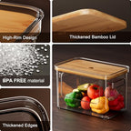 Hudgan Pantry Organizers and Storage with Straight Side, 2 Set Stackable Bin with Open Front for Onion,Potato,Garlic,Fruit, Clear Storage Bin with Bamboo Lid for Kitchen Cabinet, Countertop, Bathroom