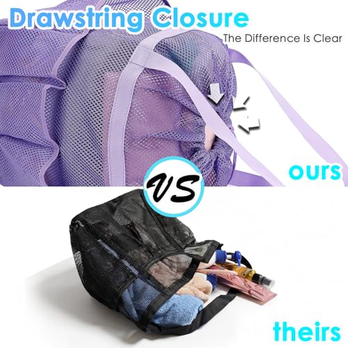 Fammart Mesh Shower Caddy Portable with Drawstring, Dorm Room Essentials for College Girls Guys, 8-Pocket Large Shower Bag Basket Tote for Camping Beach Gym Travel Toiletry Bathroom - color: Large, Drawstring Closure - Purple