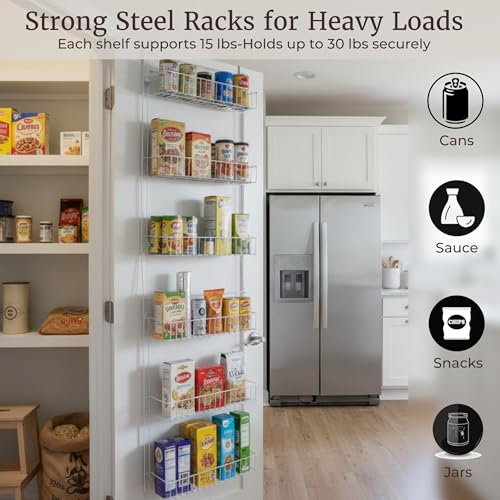 Over the Door Organizer - 6-Tier Adjustable Pantry Shelves and Rack for Kitchen Organization - Organization and Storage by Lavish Home (White) - style: 6-TIER ADJUSTABLE
