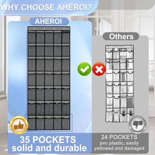 Aheroi Over the Door Shoe Organizer, 35 Pockets Mesh Shoe Organizer Door Hanger, Large Hanging Shoe Rack Holds Up to 40 lbs, Closet Shoe Behind Door Rack, Gray Durable Storage Hanging Bag - color: Gray 35-1Pack, size: 35Pockets-1Pack