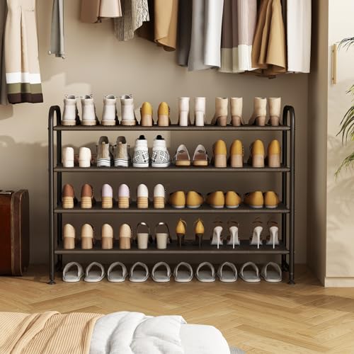 INGIORDAR Shoe Rack 4 Tier Long Storage Organizer Wide Metal Shoe Shelf for Closet Entryway Brown - color: Brown, size: 4 Tier