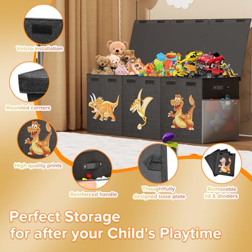 Extra Large Toy Box Chest, Collapsible Sturdy Toy Storage Organizer Boxes Bins Baskets Dinosaur Kids Toy Chest Bin with Lids for Boys Girls Living Room Playroom Bedroom Nursery 41"x14"x16" Black - color: Black－3