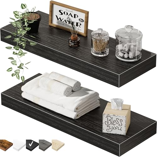 QEEIG Bathroom Floating Shelves for Wall - 15.7" Wall Mounted Shelf Over Toilet Farmhouse Home Decor Display Bookshelf Small 15.7 x 6.7 inch Set of 2, Black (008-40B) - color: C. Black, size: 15.7"