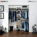 ClosetMaid SuiteSymphony Wood Closet Organizer Kit with Tower, 3 Hang Rods, Top Shelves, 2 Drawers, Adjustable, Fits Spaces 5-9 ft. Wide, Graphite Grey - color: Graphite Grey, style: Closet Organizer w/Shelves, 2-Drawers