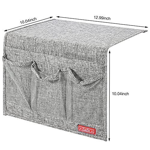 Zafit Linen 4 Pockets Bedside Caddy, Bedside Storage Organizer for Magazine, Remotes, Phone (Classic Grey) - color: Grey, size: Classic 4 Pockets
