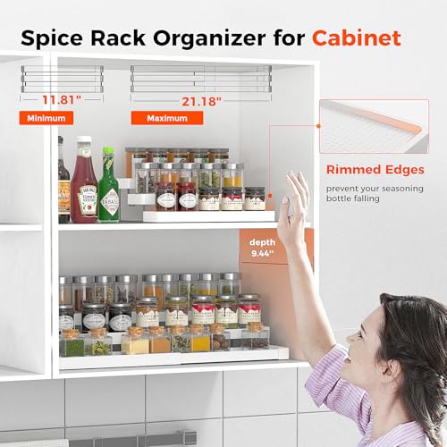 Expandable Spice Rack Organizer for Cabinet - 3 Tier Adjustable Cabinet Spice Organizer Easy Visibility - Spice Organizer for Cabinet Countertop Cupboard Pantry Organization (White) - color: White -Fits 9.5'' Deep Cabinet, size: 1 Pack