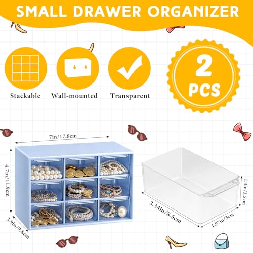 Wenqik 2 Pcs Mini Storage Drawers Teacher Toolbox Organizer with 9 Clear Drawers Small Plastic Desktop Teacher Desk Craft Organizer for Classroom Office 7" x 3. 9" x 4. 7"(Blue) - color: Blue