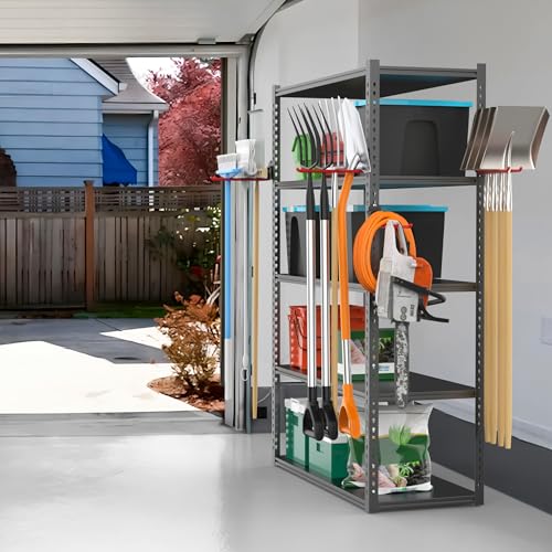 TORACK Garden Tool Organizer Wall Mount, Garage Folding Chair Storage Rack, Tools Rack for Shovels, Rakes, Broom, Ladders, Hooks for Keyhole Style Shelving Unit - style: 4 panels with 10 hooks