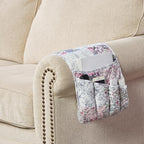 Brilliant Sunshine Rose Toile Couch Sofa Armrest 5 Pockets Organizer, Slip Resistant Recliner Armchair Caddy, Washable Remote Controls Holder, Storage for Magazine, Tablet, iPad, 35×13", Blue Pink - color: Blue Pink