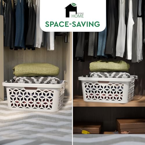 EconoHome Laundry Basket - Large 2 Bushel Laundry Basket with Handles - Stackable Plastic Hamper for Dirty Clothes - Storage Bin & Organizer for Bathroom, Bedroom - White, 70.5L Capacity – Heavy Duty