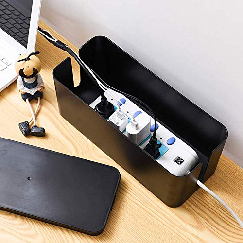 [Set of Three] Cable Management Boxes Organizer, Large Storage Wires Keeper Holder for Desk, TV, Computer, USB Hub, System to Cover and Hide & Power Strips & Cords (Black) - color: Black
