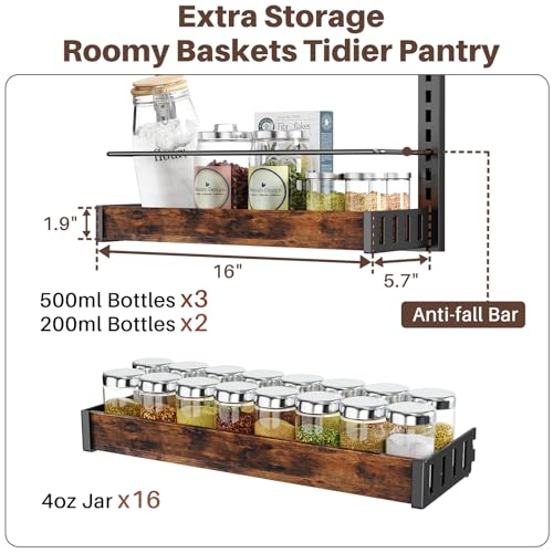 8 Tier Over The Door Pantry Organizer, 2 IN 1 Wall Mount or Metal Hanging Spice Rack for Pantry Organizers and Storage, Seasoning Shelves，Adjustable Basket with Hooks for Kitchen Cabinet and Closet - size: 8 Tier