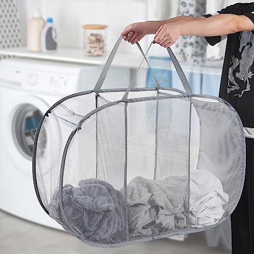 Seiritex Mesh Popup Laundry Hamper 3 Compartment Sortable Horizontal Collapsible Laundry Basket for Clothes Laundry Room Bedroom Toys Travel (Gray) - color: Gray 3-compartment