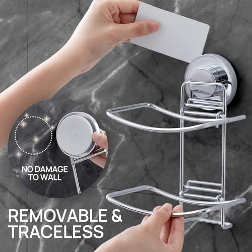 LEVERLOC Soap Dish Holder Suction Cup for Shower Wall Double Layer Drill-Free Waterproof Wall Mount Strong Suction Removable Bar Soap Sponge Holder for Bathroom Bathtub Kitchen, Chromed - style: 2 tiers Chrome