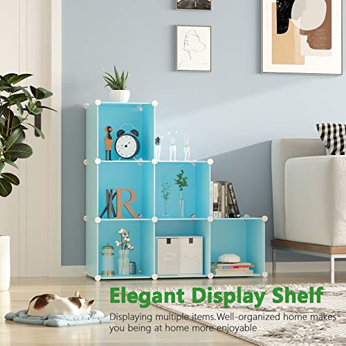 C&AHOME Cube Storage Organizer, 6-Cube Shelves Units, Closet Cabinet, DIY Plastic Modular Book Shelf, Ideal for Bedroom, Living Room, Office, 36.6" L x 12.4" W x 36.6" H Blue UPCS06L - color: Blue