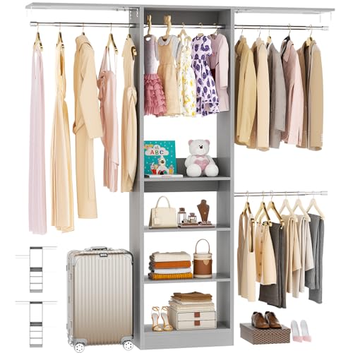 Besiost 48" Closet Organizer System, 4FT Closet System for Small Closets with 4 Hanging Rods & 3 Shelves, 80"H Small Closet Organizers and Storage for Bedrooms, Cloakrooms, Gray - color: Grey