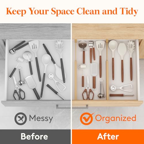 Lifewit 2.4" High 8 Pack Bamboo Drawer Dividers 33-42cm/13-16.5" Adjustable Wooden Drawer Organizer for Clothes/Utensils, Expandable Drawer Separator for Dresser/Kitchen/Bedroom/Office Organization - size: 2.4"H, 13-16.5"L