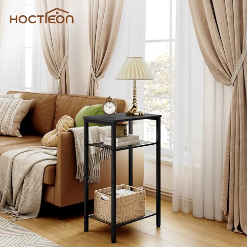 Hoctieon 3 Tier End Table, Telephone Table, Tall Side Table with Storage, Small Nightstand for Small Spaces, Metal Frame, For Living Room, Bedroom, Sofa Couch, Hall, Easy Assembly, Black - color: Black, size: 1 Pack
