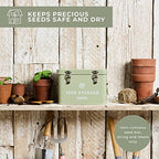 Seed Storage Box – Metal Seed Packet Organizer with Garden String and Bamboo Plant Labels. Seed Container Storage delivering complete Seed Saving Organization for every Garden Lover.