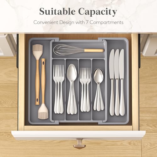 Lifewit Silverware Drawer Organizer, Expandable Utensil Tray for Kitchen, BPA Free Flatware and Cutlery Holder, Adjustable Plastic Storage for Spoons Forks Knives, 8.5-14 x 12", Gray - color: Gray, size: Medium (8.5-14''W x 12''D)