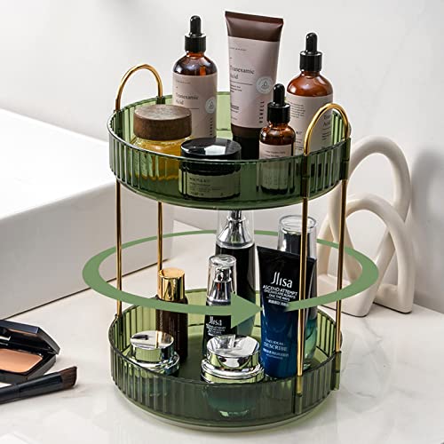 shuang qing Rotating Makeup Organizer for Vanity, High-Capacity Skincare Make Up Storage Perfume Organizers Cosmetic Dresser Organizer Countertop 360 Spinning (Green, 3 Tier) - color: Green, size: Regular-2 Tier