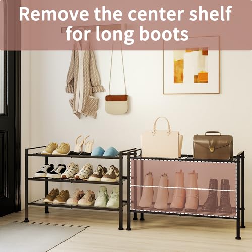 3-Tier Adjustable Shoe Rack, 26.5-Inch Wide Metal Storage Organizer for Closet Entryway, Heavy-Duty Stand for Shoes, Books, or Plants - Easy Assembly (Black) - color: Black, size: 3 Tier
