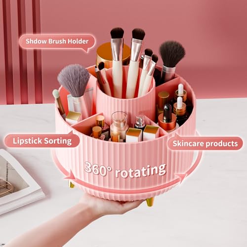 fanado 360° Rotate Makeup Brush Holder Organizer, Makeup Organizers Countertop, Makeup organization and Skincare Storage for Vanity, Desktop, Bathroom (Pink) - color: Pink