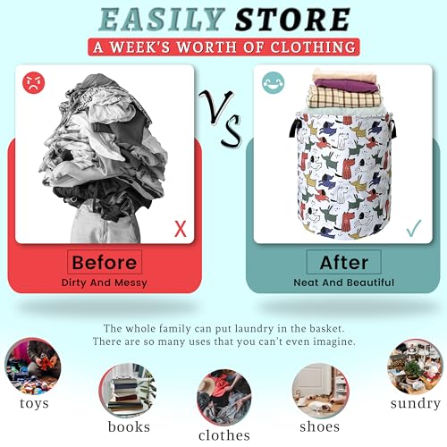 Cute Cartoon Animal Dogs Laundry Basket Foldable With Handles Tote Bag Oxford Cloth Funny Dog Laundry Hamper Clothes Storage Bucket Toy Organizer 18.9" x16.5" For Bathroom/Laundry/Bedroom - color: Cute Hand Drawn Dog