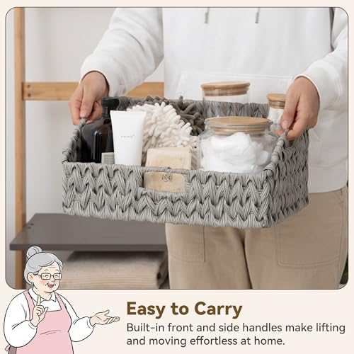 GRANNY SAYS Wicker Storage Basket for Shelves, Large Wicker Baskets with Handles, Trapezoid Woven Basket for Storage, Decorative Baskets for Gifts Empty, Gray - color: Gray, size: 10¾"D x 15"W x 7¼"H