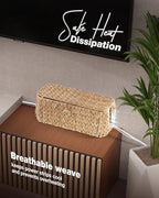 BLUEWEST Cable Management Box, Water Hyacinth Organizer Box, Durable Rattan Cable Organizer with Dual Open Slots for Desk, TV, or Office Cords, Stores Power Strips, USB Hubs, and Wires