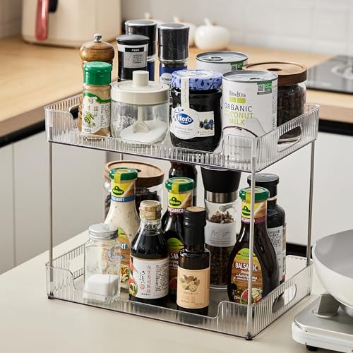 Goderewild 3 Tier Bathroom Counter Organizer, Multi-Purpose Cosmetics Skincare Shelf, Fits A4 Size Makeup Organizer for Office and Vanity Tray, Countertop Storage Solution for Kitchen,Bath.(Clear) - size: 3-Tier