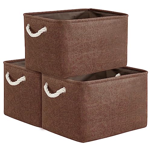 TheWarmHome Organization and Storage Basket for Shelves - 3 Pack 16x12x12 inch Fabric Storage Cubes, Cube Storage Bin for Organizing Closet Cloth Organizer Gift Toy (White & Brown) - color: Brown, size: 3PCS/Large Cube - 16L×12W×12H