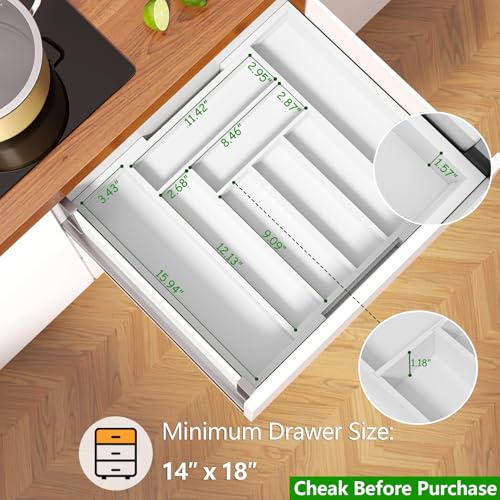 Pipishell Bamboo Expandable Drawer Organizer for Utensils Holder, Adjustable Cutlery Tray, Wood Drawer Dividers Organizer for Silverware, Flatware, Knives in Kitchen, Bedroom, Living Room (White) - color: White, size: Large