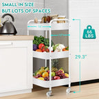 ZOES HOMEWARE 3 Tier Rolling Cart, Metal Utility Cart with 4 Hooks, Rolling Storage Cart on Wheels, Small Organizer Cart for Nursery, Kitchen, Living Room, Bathroom, White - color: White