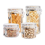 Oggi 4pc Clear Canister Set with Clamp Lids & Spoons - Airtight Food Storage Containers, Ideal for Kitchen & Pantry Storage of Bulk, Dry Food Including Flour, Sugar, Coffee, Rice, Tea, Spices & Herbs - size: 4-Piece Set