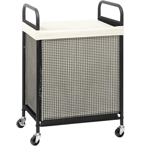 STORAGE MANIAC Rolling Laundry Hamper with Wheels 1-Section Laundry Sorter Rolling Laundrys Basket on Wheels with Removable Bag Clothes Hamper Laundrys Organizer Cart Bathroom Bedroom 90L Beige - color: Beige, size: 1-Section