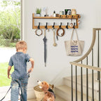 Coat Rack Wall Mount with Shelf, 27.5" Entryway Wall Hanging Shelf, Coat and Key Hanger with 10 Dual Hooks, Mail Organizer and Key Holder Hat Rack for Wall, Wood Coat Hooks with Storage - color: Brown