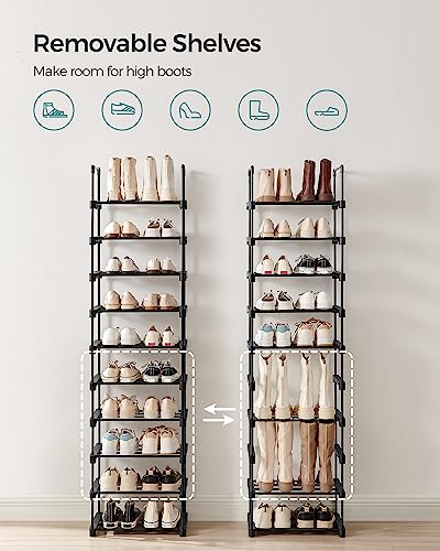 SONGMICS Shoe Rack, 10-Tier Shoe Organizer, Metal Storage Shelf, Upright or Upside Down, for 11-22 Pairs, for Entryway, 11.8 x 17.7 x 68.5 Inches, Black ULSA25BK - color: Black, size: 10 Tiers (17.7"W)