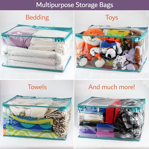 Clear Vinyl Zippered Storage Bags (3-Pack) 40L Sturdy Storage Bags for Sweaters, Blankets, Comforters, Bedding Sets and Much More! (Turquoise, 18x15x9) - color: Turquoise