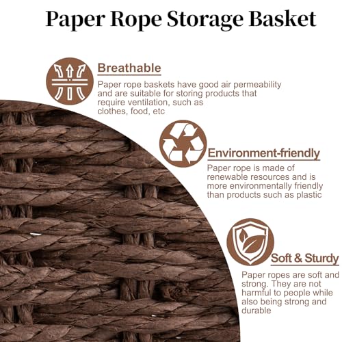 OIAHOMY Wicker Storage Basket, Rectangular Paper Rope Shelf Baskets with Built-in Handles, Woven Decorative Organizer for Pantry, Shelves, Living Room and Bathroom, 1-Pack Brown - color: Brown