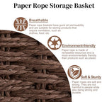 OIAHOMY Storage Basket with Lid, 27.7 Gallon (105L) Blanket Basket with Removable Separated Liner Bag, Paper Rope Hamper with Handle, Foldable, Shelf Basket for Living Room, Brown - color: Brown
