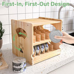 Wood Cat Can Organizer for Pantry, 2 Tier Stackable Can Storage Rack for Kitchen Counter And Cabinet Cat Food Storage Container Holds 36 (3oz) Cans FIFO Design