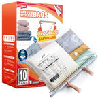TAILI 10 Pack Vacuum Storage Bags, LONG SIDE ZIP (39x28 inch), Vacuum Seal Bags for Clothing, Jumbo Storage Space Saver for Beddings, Comforters, Blanket, Pillows and Clothes - size: 10 Jumbo