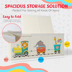 Extra Large Collapsible Sturdy Toy Storage Organizer with Lids, Animal Train Toy Box for Boys Girls, 40"x16"x16", Modern, Beige
