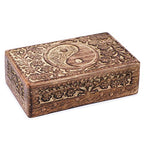 Ajuny Handcrafted Wooden Jewelry Box with Tai Chi Flower Carving – 8x5 Inch Treasure Chest for Keepsakes, Trinkets, Gifts, Decorative Storage Box for Men & Women, Home Organizer - style: Tai Chi