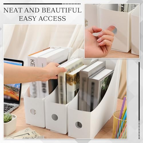 Geyee 12 Pack Magazine File Holder Plastic Desk Organizer Magazine Holder Storage Heavy Duty File Boxes for Home Storage and Office Organization(White) - color: White