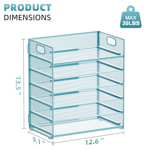 Marbrasse 6 Tier Paper Organizer Letter Tray - Mesh Desk File Organizer with Handle, Paper Sorter for Letter/A4 Office File Folder Holder -Blue - color: 6 Tier - Blue