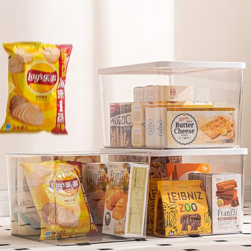 Clear plastic storage bins with LIDS,storage containers for snacks, cosmetics, books, dog food, Storage Organizer for Nursery，Kitchen, Living room,Bedroom, Bathroom, Office (Clear-White Lid, 3XL) - color: Clear-White Lid, size: 3XL